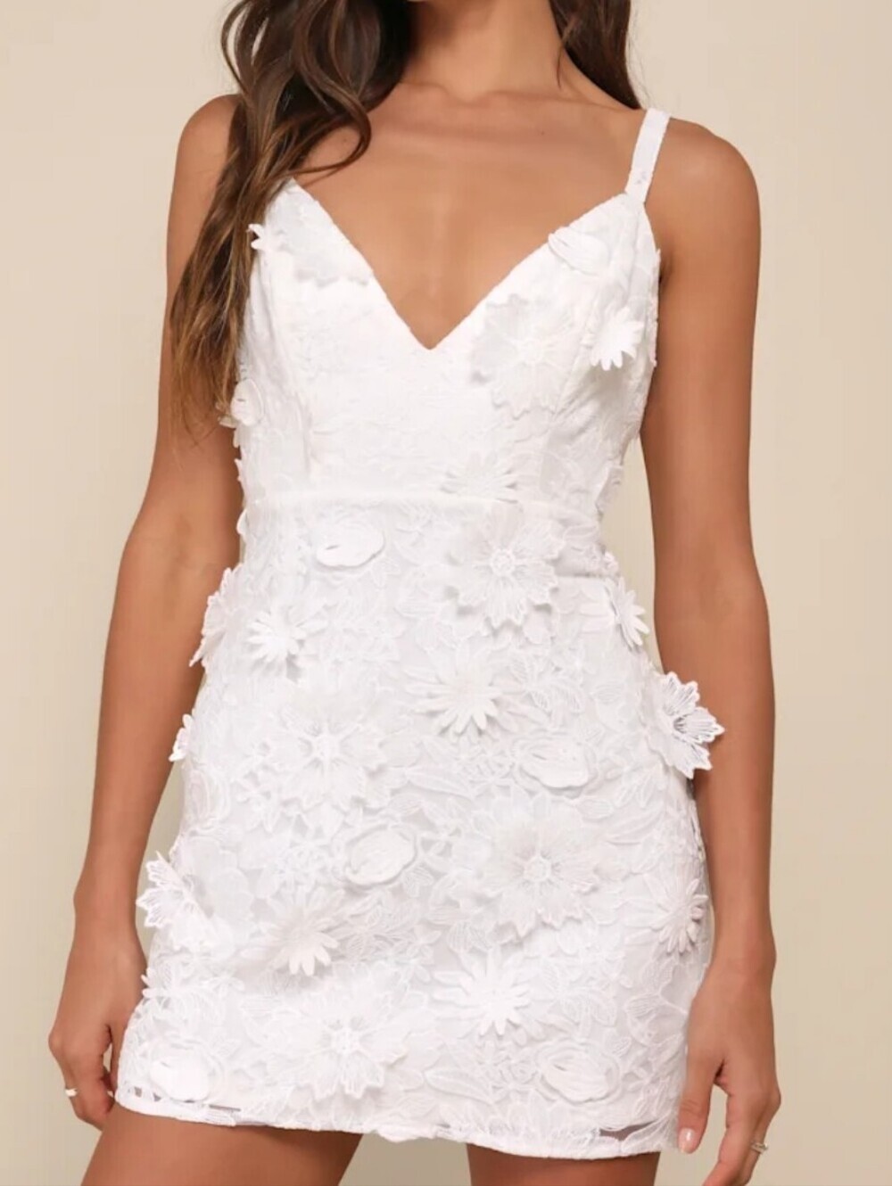 Lulus NWT Exceedingly Lovely White Applique Floral Backless Mini Dress.